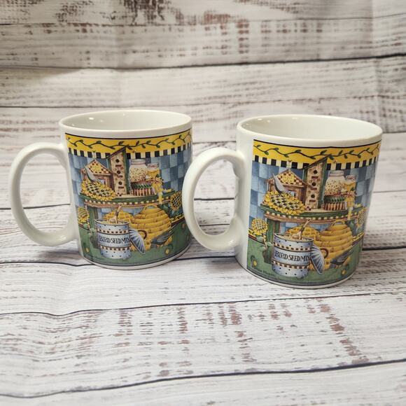 Vtg Debbie Mumm Sakura Garden Vignette Sunflower Coffee Tea Mug Lot of 2 Spring - Picture 2 of 6